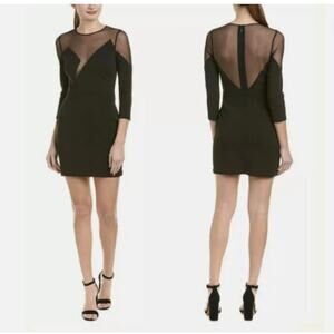 BCBGMAXAZRIA Black Edesa Sheer Sheath Cutout Dress 3/4 Sleeves Size 8 Medium